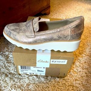 Clarks wedge loafer, pewter colored size 6 1/2